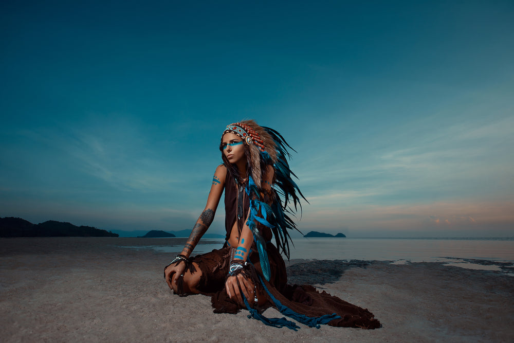 Indian Native Girl with Feather Headdress Photograph Print 100% Australian Made