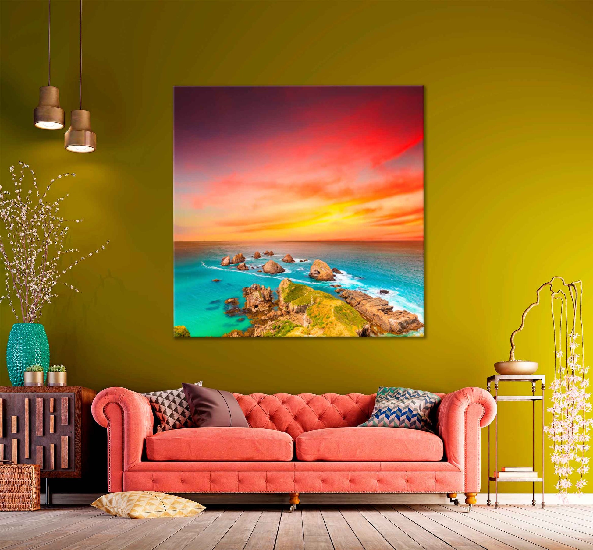 Square Canvas Coastal View With Sunset & Sky High Quality Print 100% Australian Made