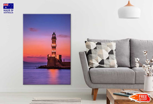 Lighthouse near Sea Pink Sunset Scenery Print 100% Australian Made
