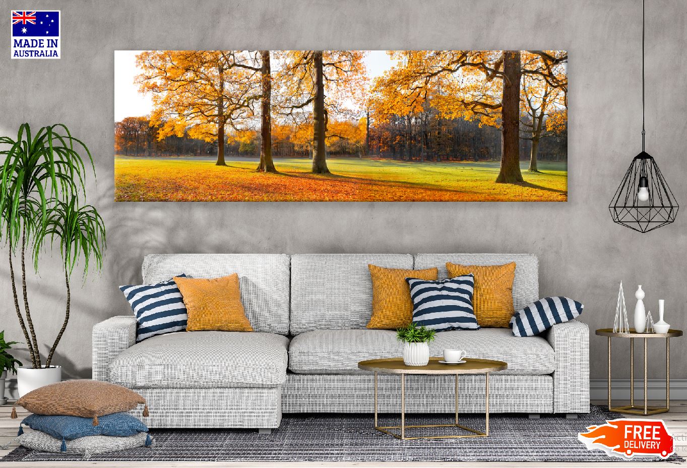 Panoramic Canvas Autumn Trees Field View Photograph High Quality 100% Australian Made Wall Canvas Print Ready to Hang