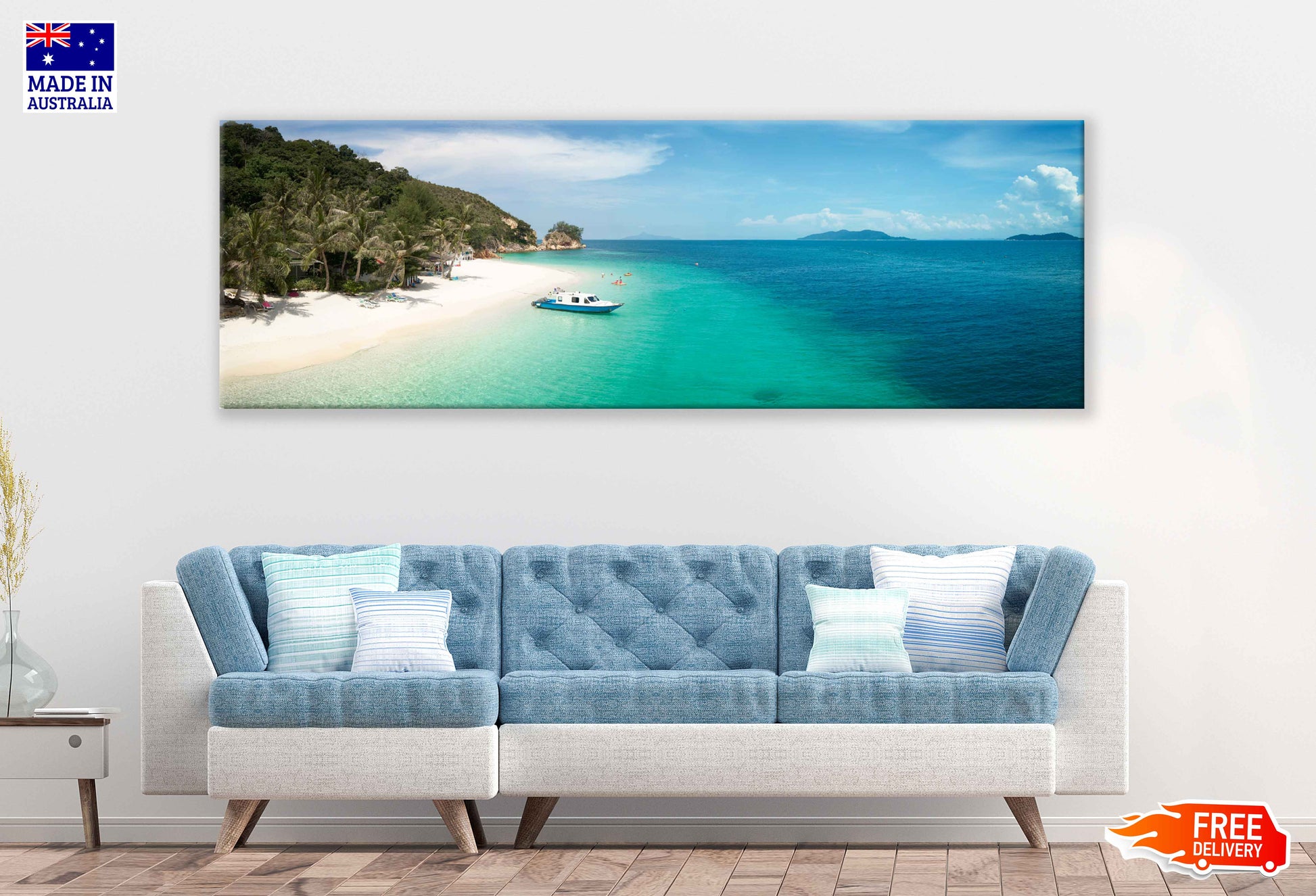 Panoramic Canvas Rawa Island Sand Sea View Photograph High Quality 100% Australian Made Wall Canvas Print Ready to Hang