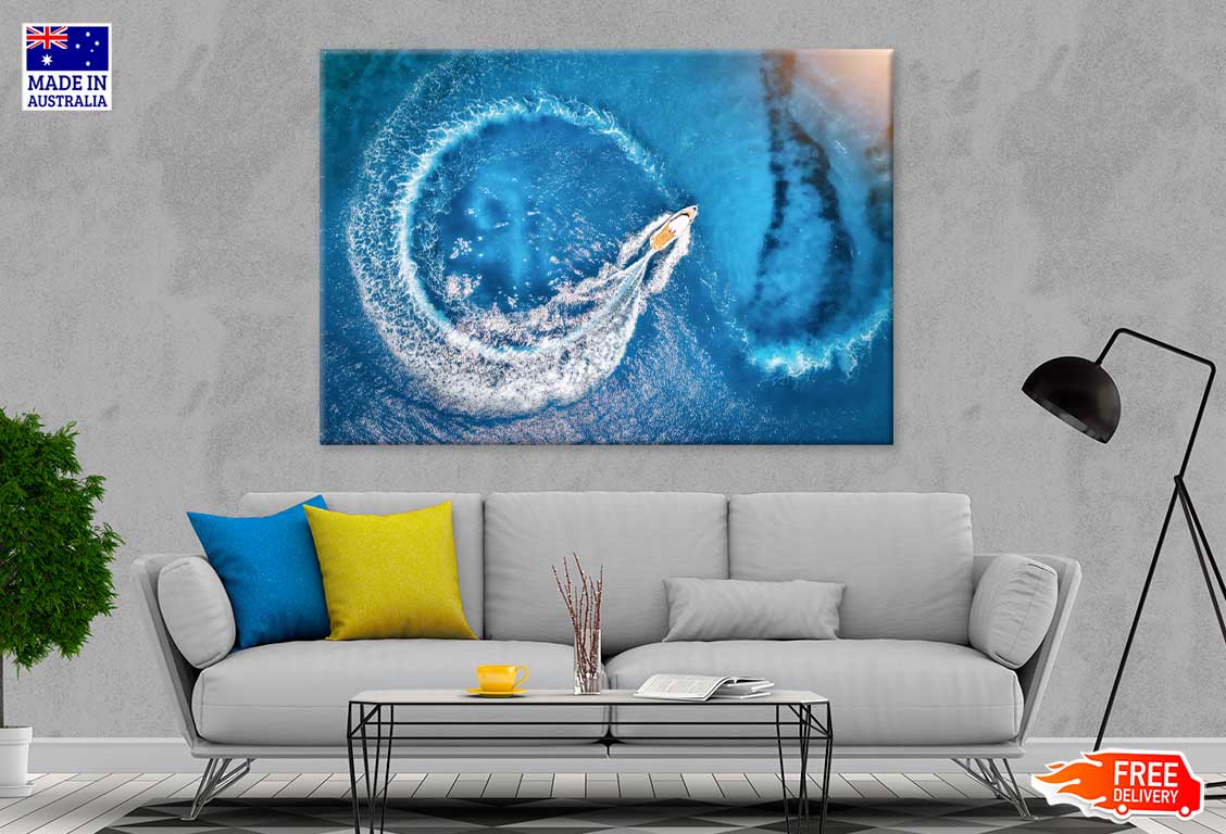 Motorboat & Sea Waves Aerial View Photograph Print 100% Australian Made