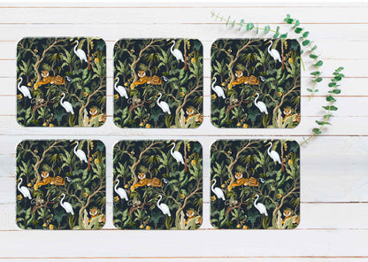 Lion & Forest Animals Coasters Wood & Rubber - Set of 6 Coasters