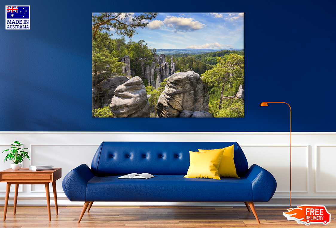 Mountain Rocks & Forest Sky View Print 100% Australian Made