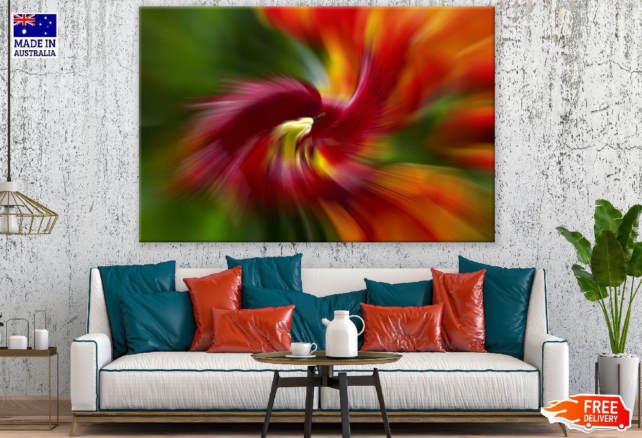 Red Orange & Yellow Abstract Design Print 100% Australian Made