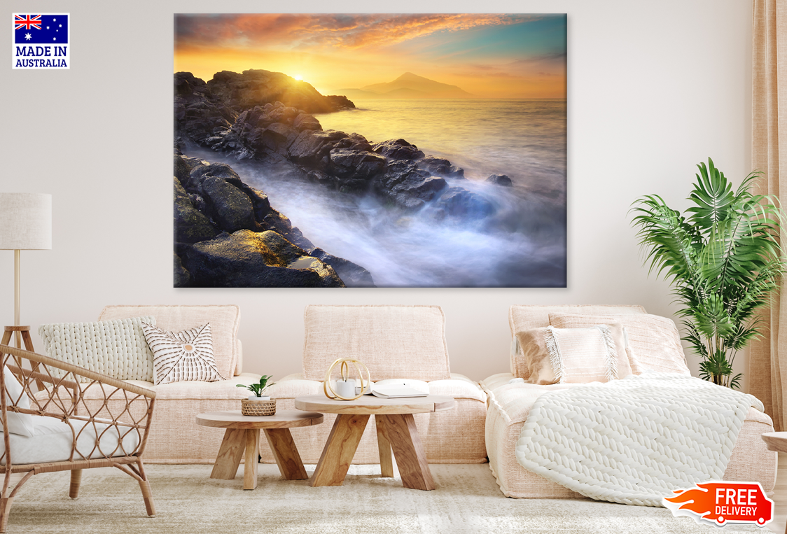 Rock On Sea & Sunset Sky View Photograph Print 100% Australian Made