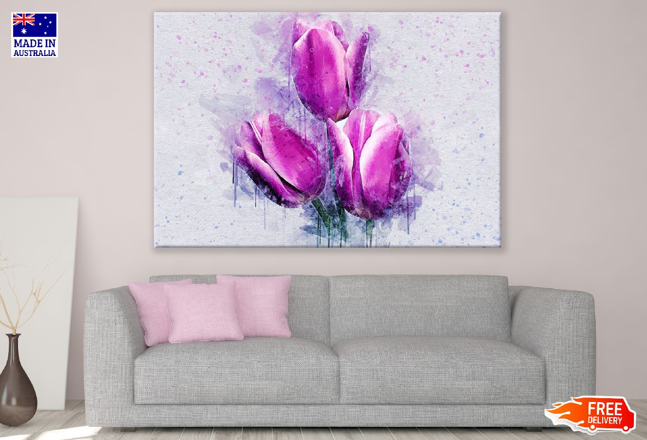 Purplem Tulip Flower Abstract Design Print 100% Australian Made