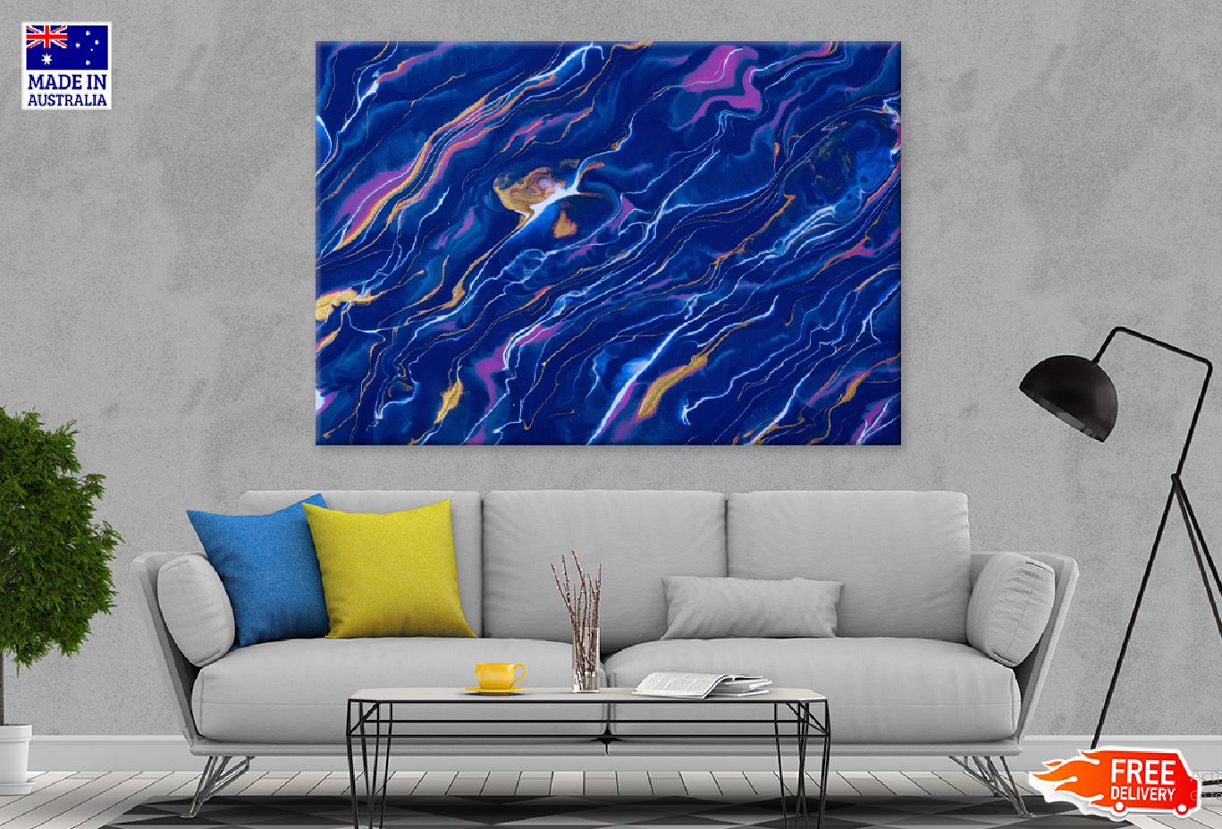 Blue Purple & Pink Fluid Abstract Design Print 100% Australian Made