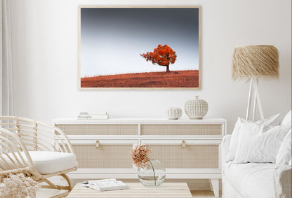 Alone Red Autumn Tree on Hill View Home Decor Premium Quality Poster Print Choose Your Sizes