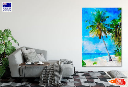 Palm Tree Near Sea Oil Painting Print 100% Australian Made