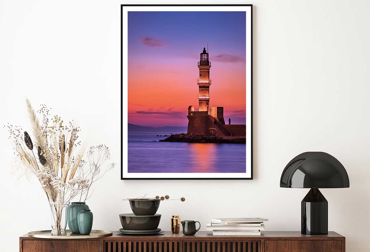 Lighthouse near Sea Pink Sunset Scenery View Home Decor Premium Quality Poster Print Choose Your Sizes