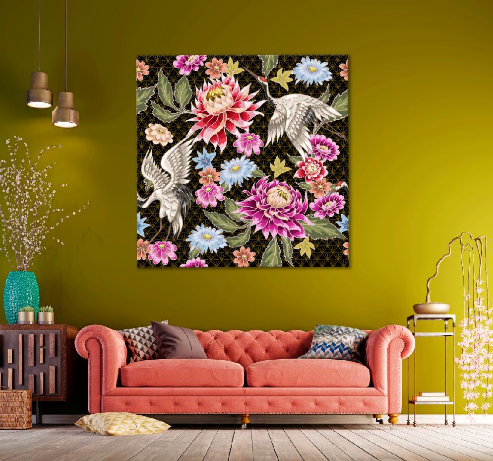 Square Canvas Bird with Flowers Vector Art High Quality Print 100% Australian Made