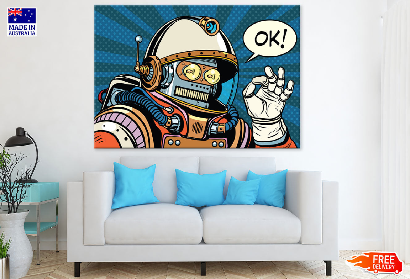 Robot Astronaut Gesture Ok Illustration Print 100% Australian Made