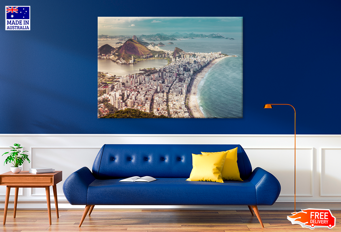 City & Mountain Sea Aerial View Photograph Print 100% Australian Made