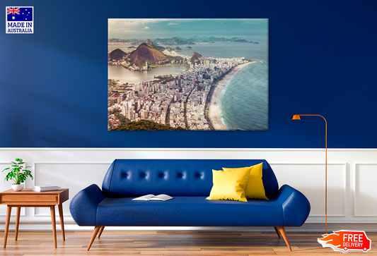 City & Mountain Sea Aerial View Photograph Print 100% Australian Made
