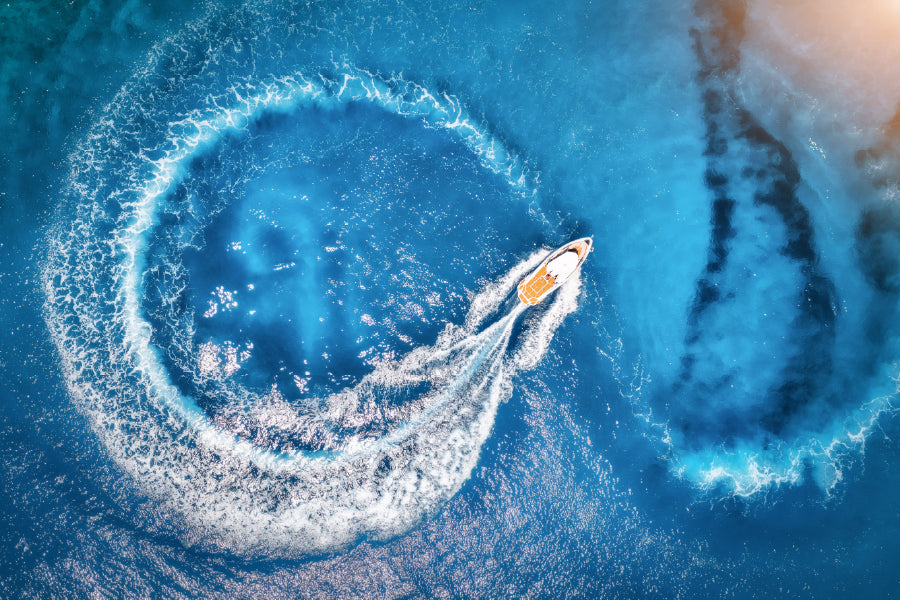 Motorboat & Sea Waves Aerial View Photograph Print 100% Australian Made