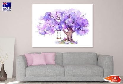 Purple Tree with Swing Watercolor Painting Print 100% Australian Made