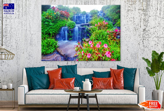 Waterfall in Flower Garden View Photograph Print 100% Australian Made