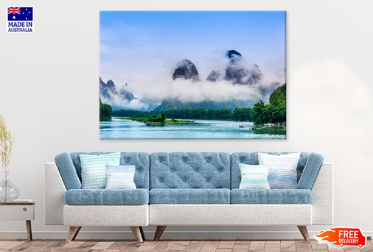 Foggy Mountains & Lake Scenery Photograph Print 100% Australian Made