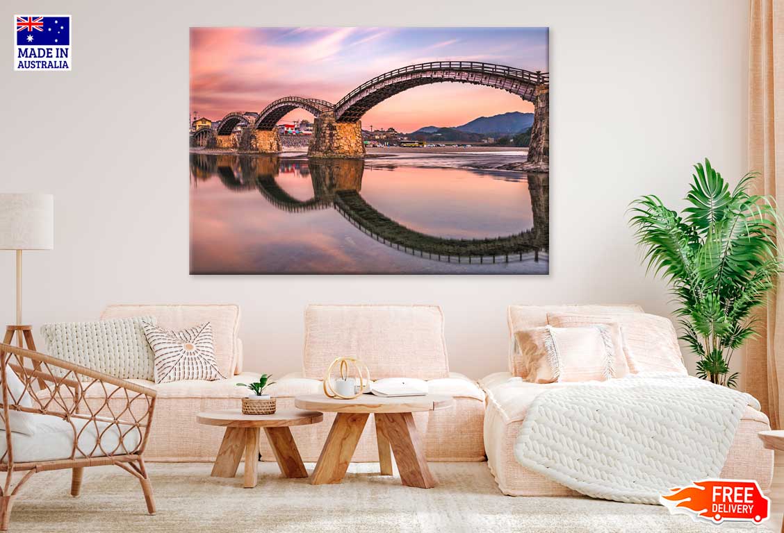 Iwakuni Japan at Kintaikyo Bridge Sunset View Photograph Print 100% Australian Made