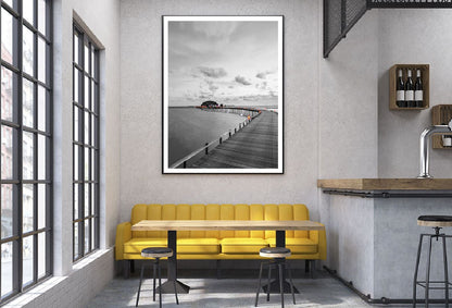 Wooden Pier Villas on Sea B&W Photograph Home Decor Premium Quality Poster Print Choose Your Sizes