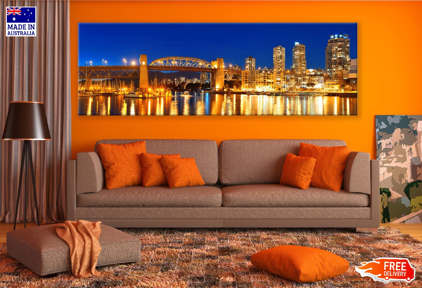 Panoramic Canvas Vancouver Night View Photograph High Quality 100% Australian Made Wall Canvas Print Ready to Hang