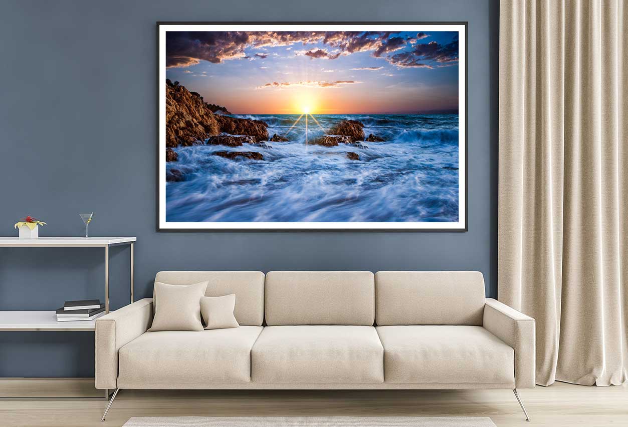 Rocks on Sea Sunset Cloudy Sky Photograph Home Decor Premium Quality Poster Print Choose Your Sizes