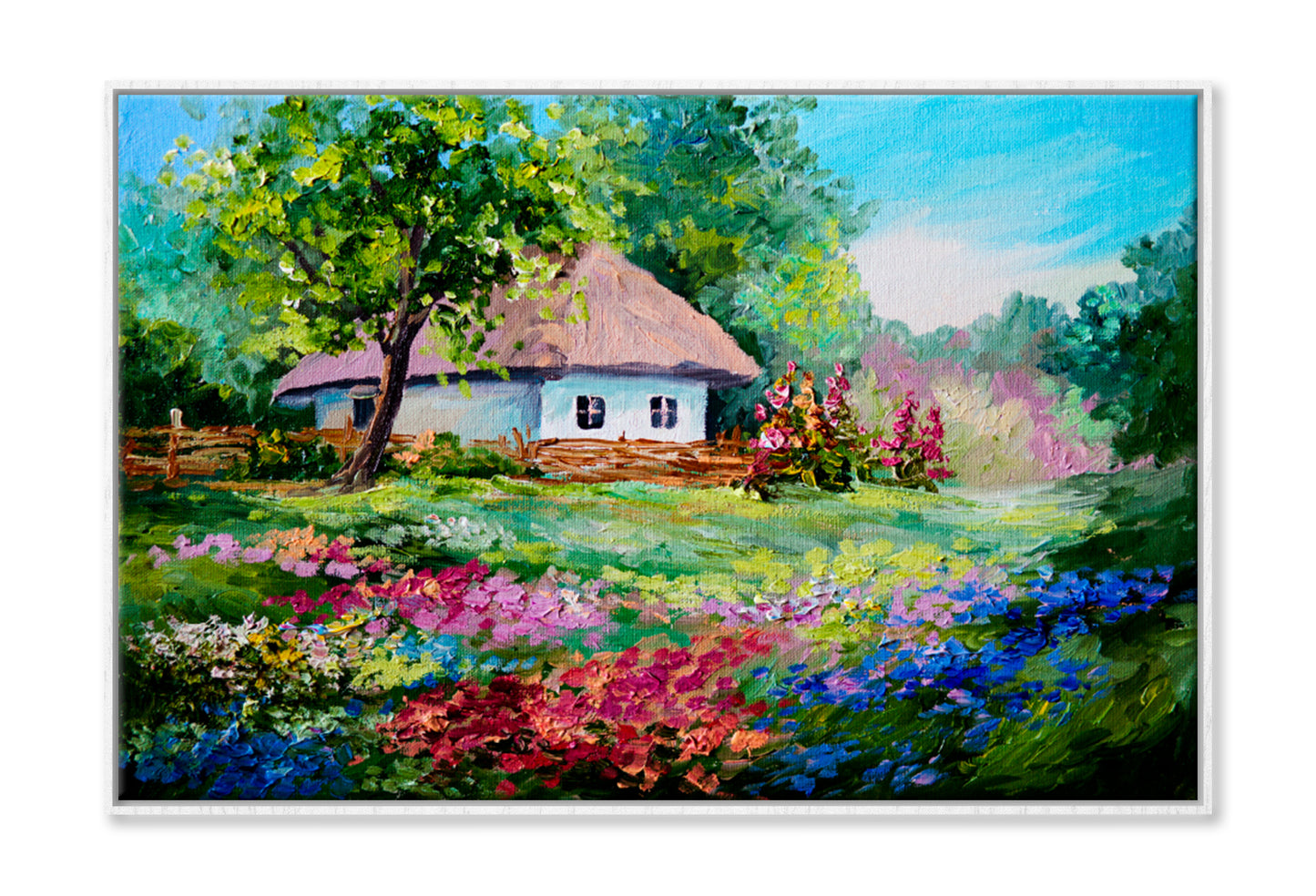 House In The Village Oil Painting Wall Art Limited Edition High Quality Print Canvas Box Framed White