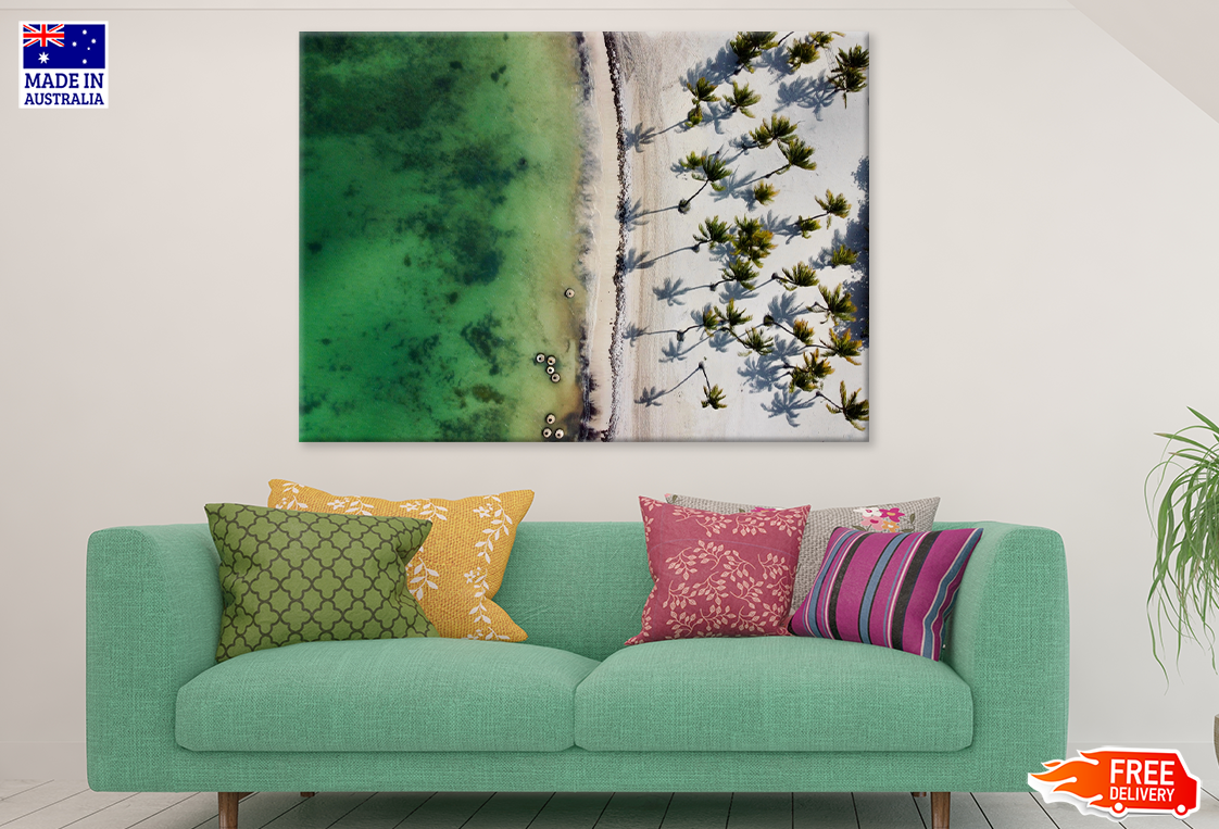 Plam Trees On Beach & Sea Aerial View Photograph Print 100% Australian Made