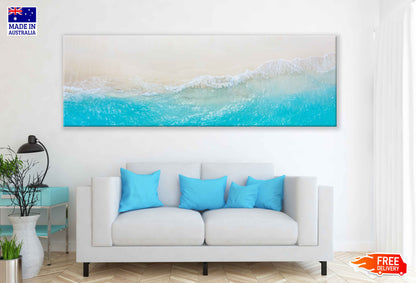 Panoramic Canvas Clear Blue Sea Waves Aerial View Photographin High Quality 100% Australian Made Wall Canvas Print Ready to Hang