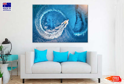 Motorboat & Sea Waves Aerial View Photograph Print 100% Australian Made