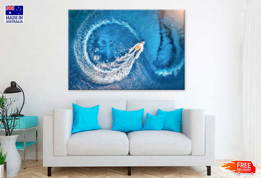 Motorboat & Sea Waves Aerial View Photograph Print 100% Australian Made