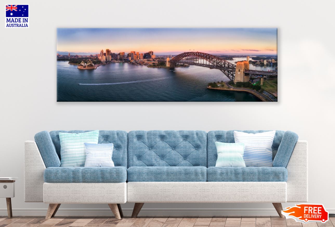 Panoramic Canvas Bridge Sunset Scenic High Quality 100% Australian Made Wall Canvas Print Ready to Hang