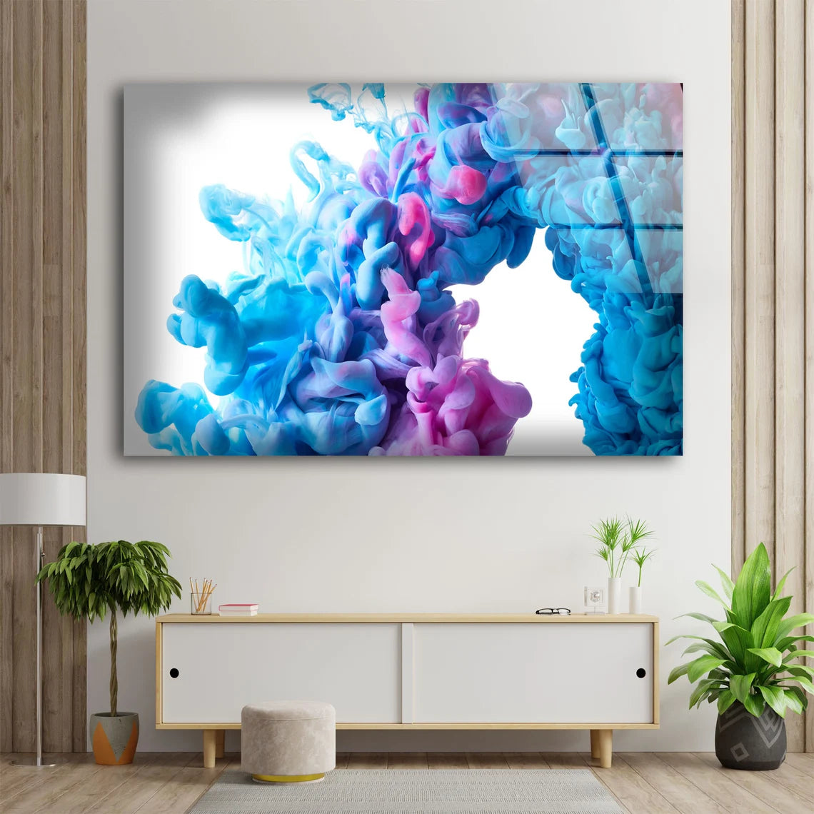 Blue & Pink Abstract Smoke Design Acrylic Glass Print Tempered Glass Wall Art 100% Made in Australia Ready to Hang