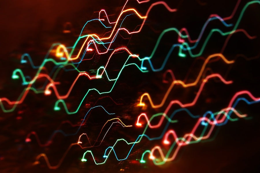 Green Blue & Red Digital Lines Abstract Design Print 100% Australian Made