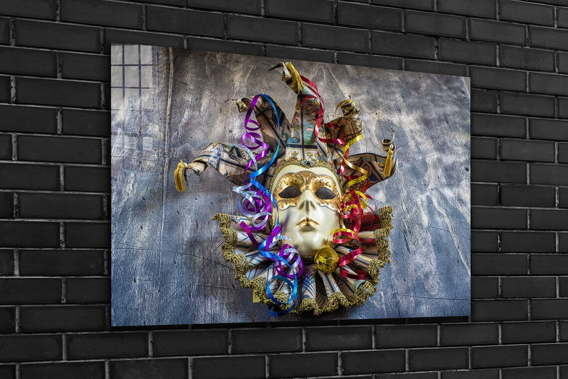 Festival Mask Design Print Tempered Glass Wall Art 100% Made in Australia Ready to Hang