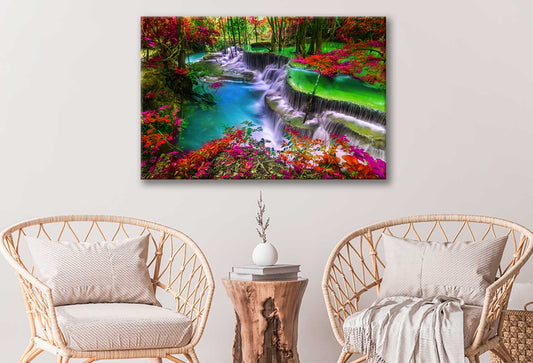 Bella Home Waterfall With Red Autumn Trees Print Canvas Ready to hang
