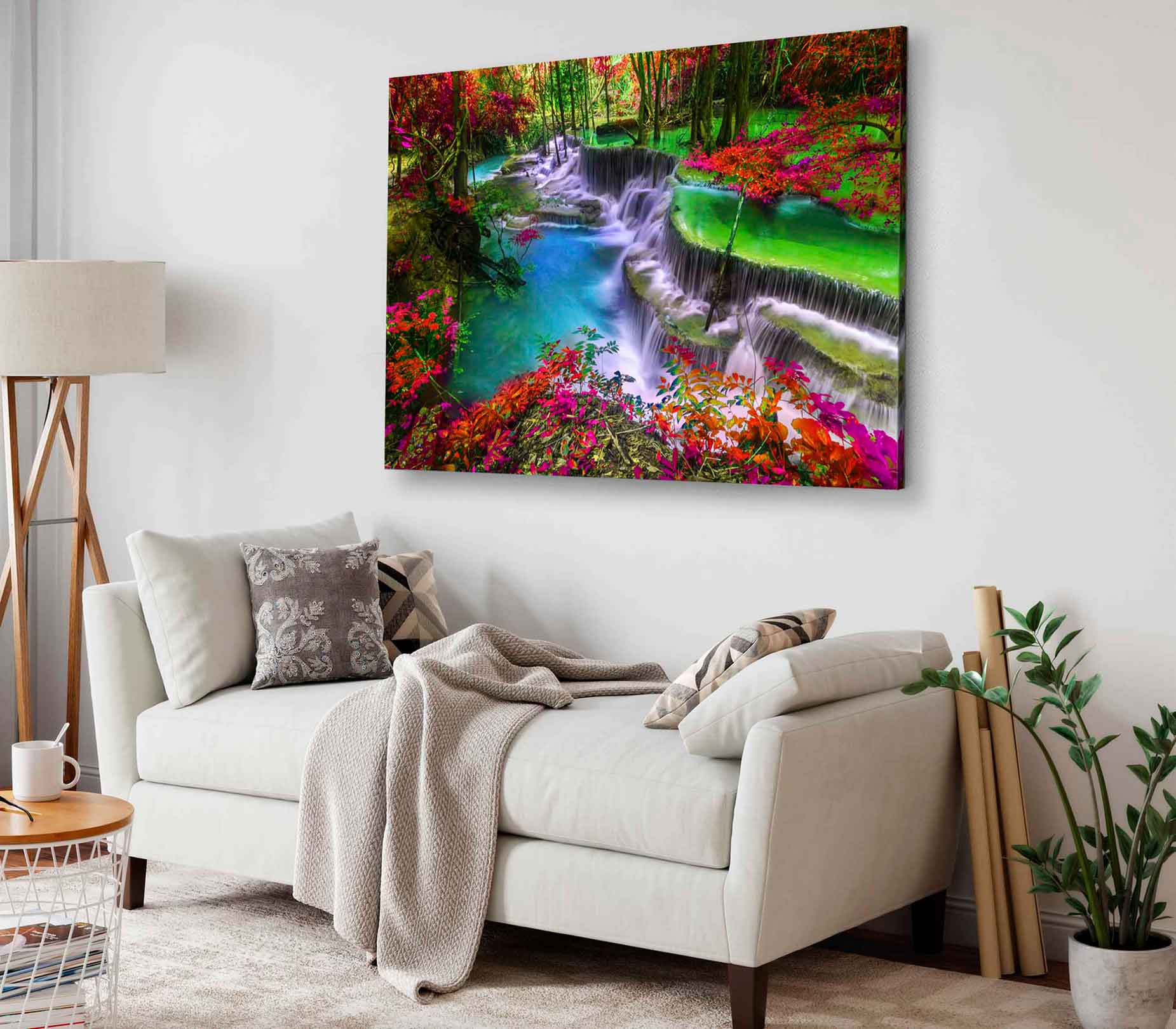 Bella Home Waterfall With Red Autumn Trees Print Canvas Ready to hang