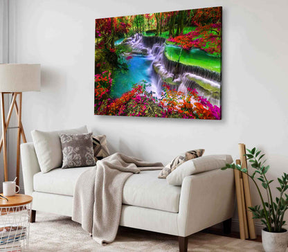 Bella Home Waterfall With Red Autumn Trees Print Canvas Ready to hang