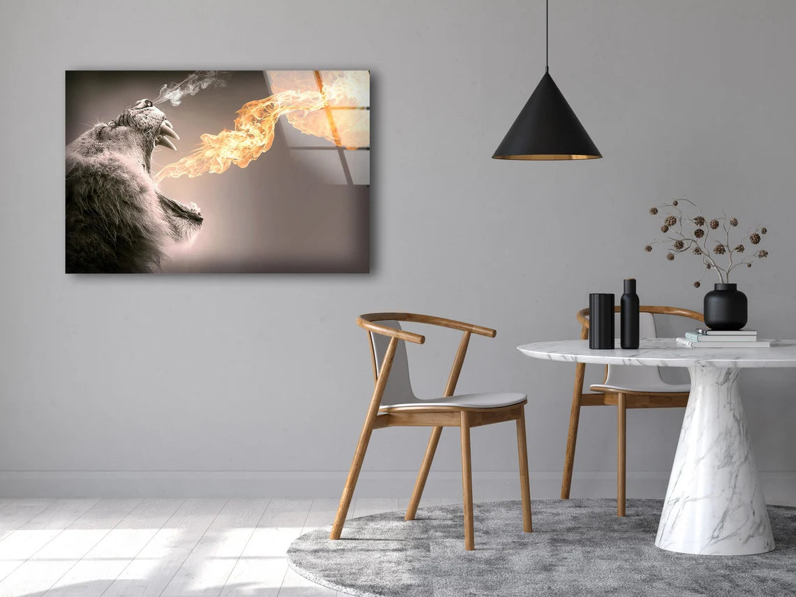 Tiger with Smoke & Fire Photograph Acrylic Glass Print Tempered Glass Wall Art 100% Made in Australia Ready to Hang