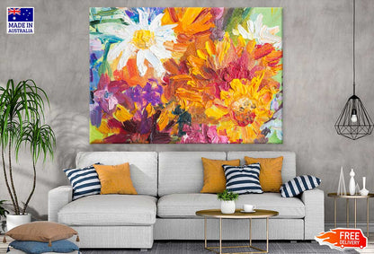 White Orange Flowers Oil Painting Print 100% Australian Made