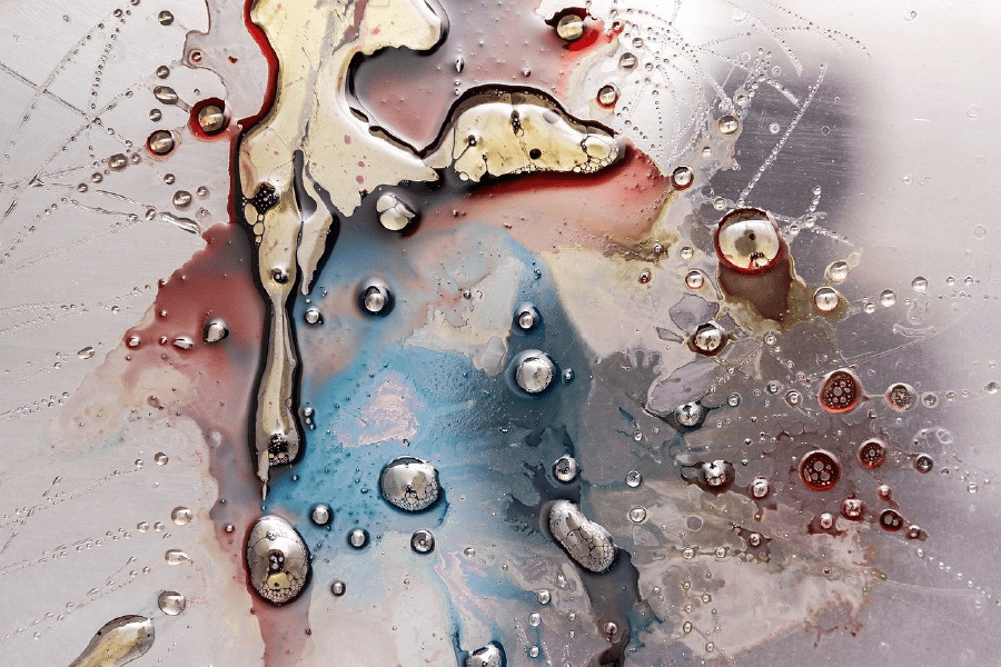 Gold Blue & Red Water Drops Abstract Design Print 100% Australian Made