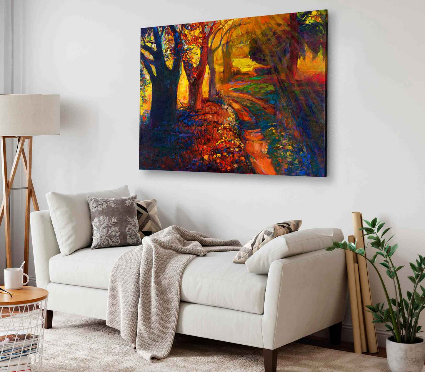 Bella Home Autumn Forest & Sky Oil Painting Print Canvas Ready to hang