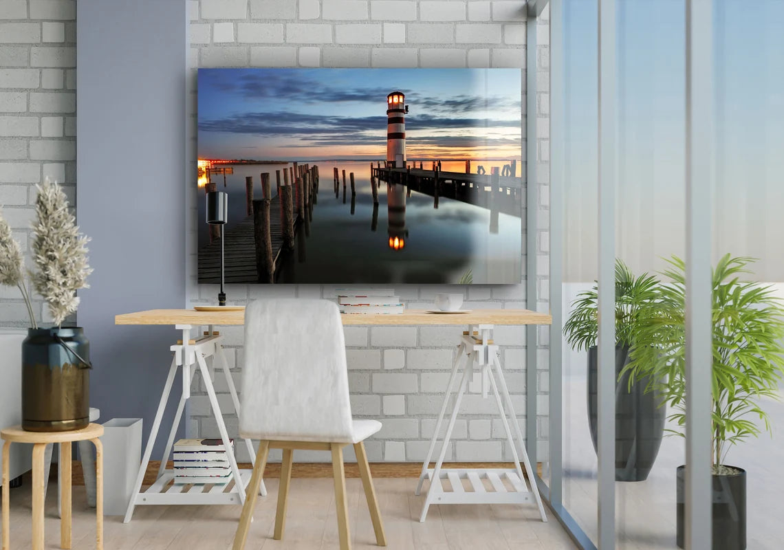 Lighthouse Wooden Path Print Tempered Glass Wall Art 100% Made in Australia Ready to Hang