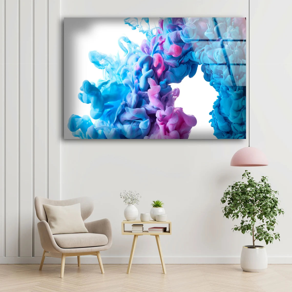 Blue & Pink Abstract Smoke Design Acrylic Glass Print Tempered Glass Wall Art 100% Made in Australia Ready to Hang