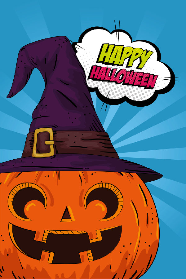 Happy Halloween Chat Bubble & Pumpkin Art Illustration Print 100% Australian Made