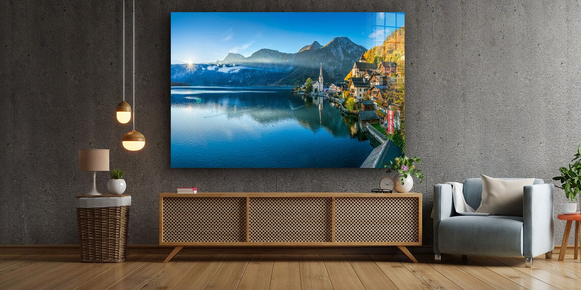 Hallstatt Village Lake Print Tempered Glass Wall Art 100% Made in Australia Ready to Hang