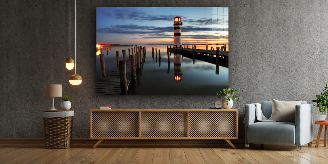 Lighthouse Wooden Path Print Tempered Glass Wall Art 100% Made in Australia Ready to Hang