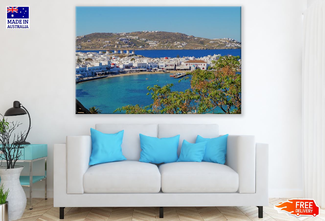 Mykonos Windmills Sea View Photograph, Greece Print 100% Australian Made