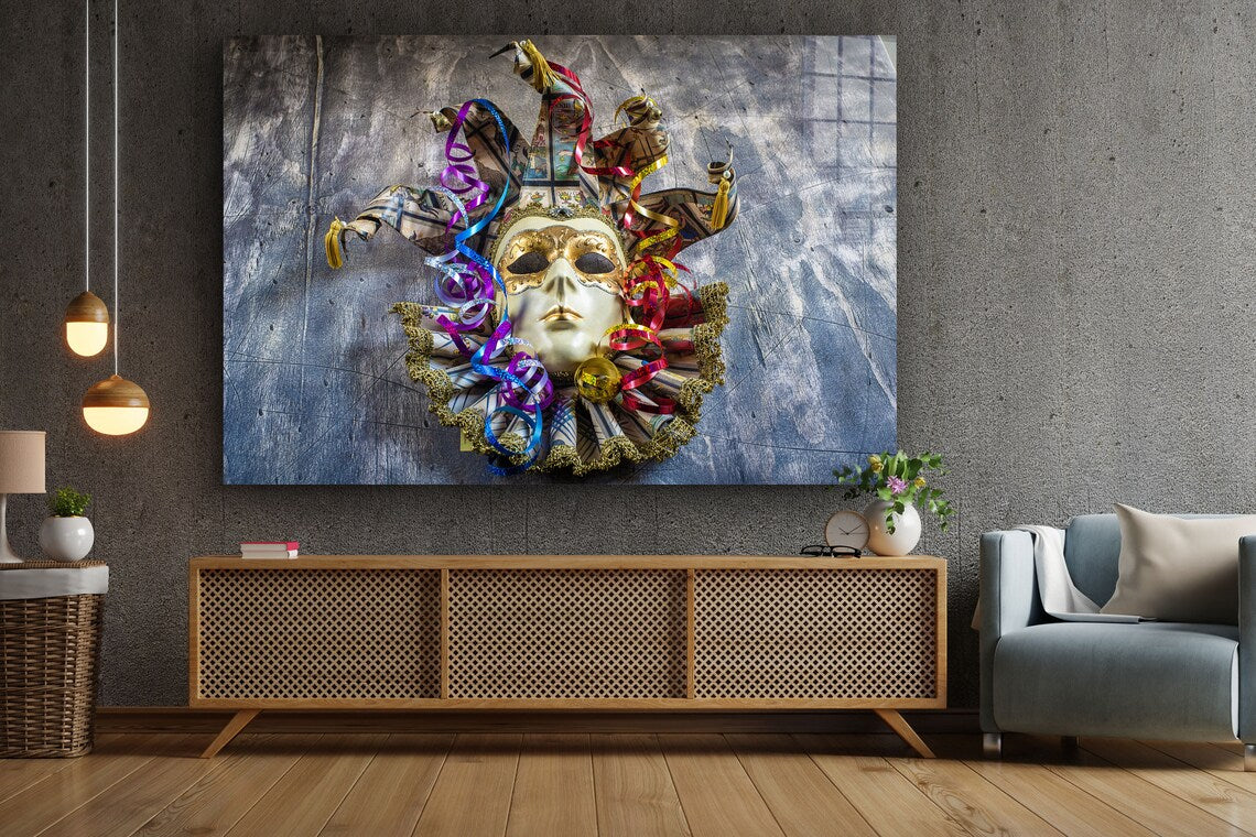 Festival Mask Design Print Tempered Glass Wall Art 100% Made in Australia Ready to Hang